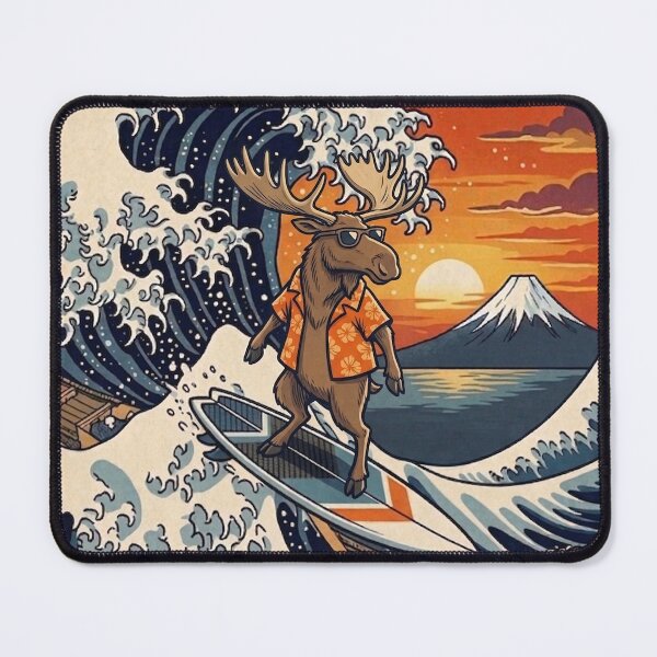 Item preview, Funny Moose Surfer Kanagawa Wave Japanese Sunset Vintage Boys Girls Kids designed and sold by FurryHavenPH.