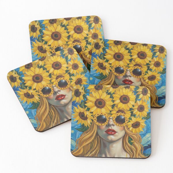 Item preview, Beautiful woman with sunflower head. Van Gogh style print designed and sold by iclipart.