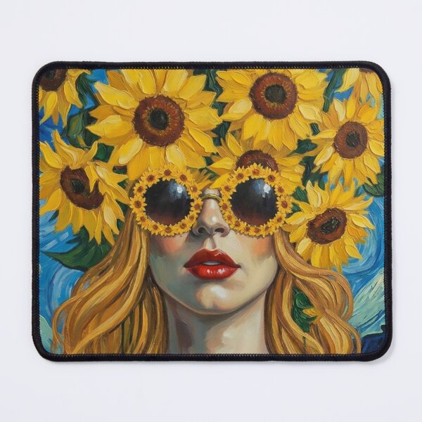 Item preview, Beautiful woman with sunflower head. Van Gogh style print designed and sold by iclipart.