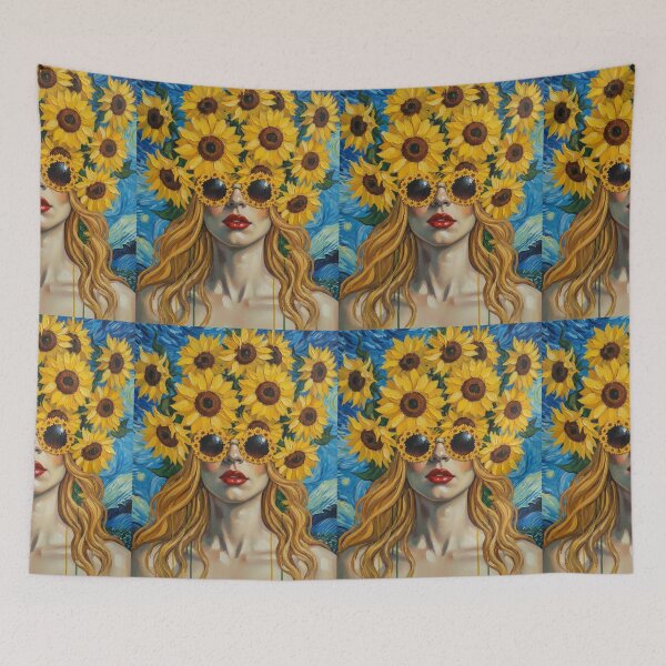 Item preview, Beautiful woman with sunflower head. Van Gogh style print designed and sold by iclipart.