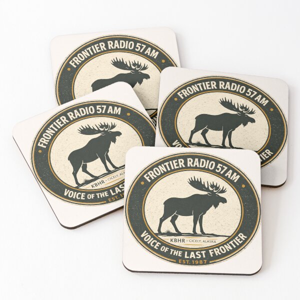 Item preview, Frontier Radio 57 AM KBHR Cicely Alaska Vintage Moose Badge | Northern Exposure Inspired Retro Graphic designed and sold by astersgraphics.