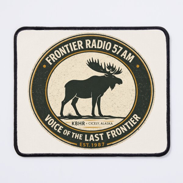 Item preview, Frontier Radio 57 AM KBHR Cicely Alaska Vintage Moose Badge | Northern Exposure Inspired Retro Graphic designed and sold by astersgraphics.