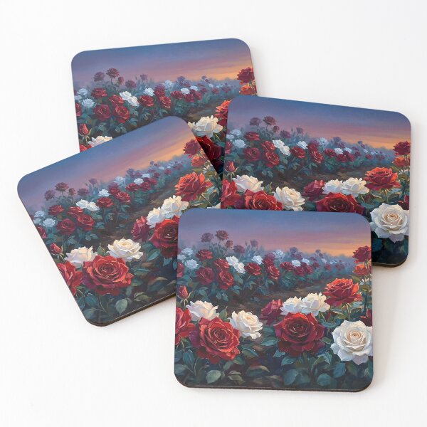 Item preview, Red & White Rose Garden Painting – Romantic Floral Sunset Wall Art designed and sold by DesignAnother.