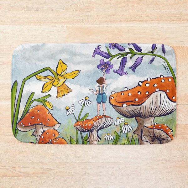 Item preview, Spring with little girl painting flowers mushrooms designed and sold by Squtza.