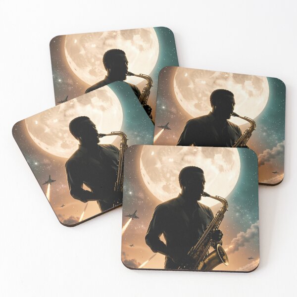 Item preview, Moonlit Saxophonist Beneath Cosmic Skies And Rocket Trails designed and sold by ArtaFutura.