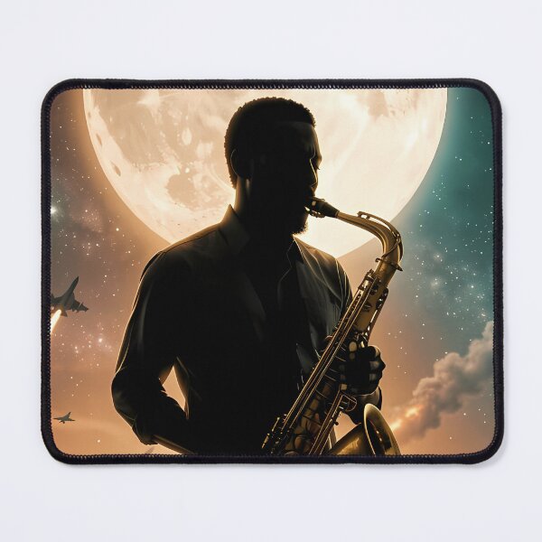 Item preview, Moonlit Saxophonist Beneath Cosmic Skies And Rocket Trails designed and sold by ArtaFutura.