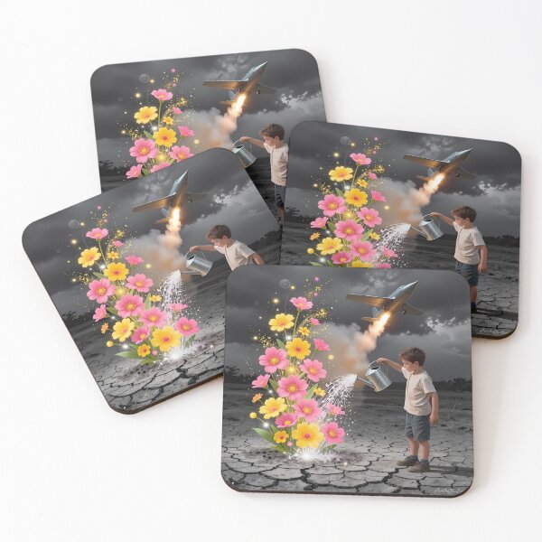 Item preview, Child Watering Hopeful Flowers Beneath Storm And Rocket designed and sold by ArtaFutura.