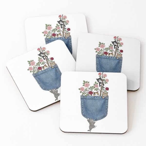 Item preview, Kittens in Bloom - Cute Cats in Denim Pocket with Roses designed and sold by infinitearte.