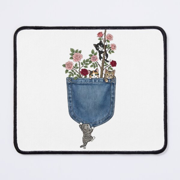 Item preview, Kittens in Bloom - Cute Cats in Denim Pocket with Roses designed and sold by infinitearte.