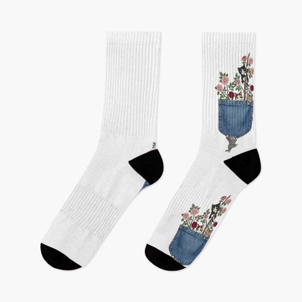 Item preview, Kittens in Bloom - Cute Cats in Denim Pocket with Roses designed and sold by infinitearte.