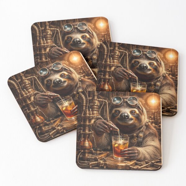 Item preview, steampunk sloth creating a drink in a laboratory designed and sold by SteampunkJim.