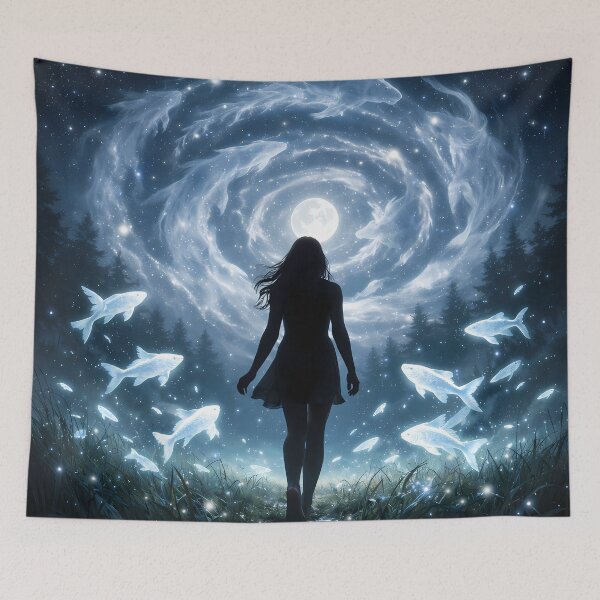 Item preview, Dreamy Moon Fish Fantasy Night Sky Aesthetic Art designed and sold by KnitOfShadoF.