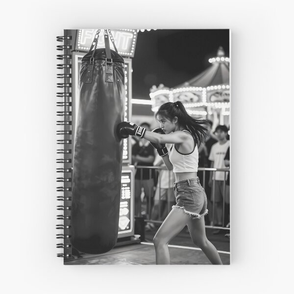 Item preview, lack And White Boxer Training Beneath Carnival Lights designed and sold by ArtaFutura.