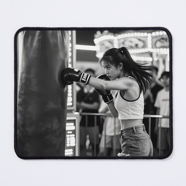 Item preview, lack And White Boxer Training Beneath Carnival Lights designed and sold by ArtaFutura.