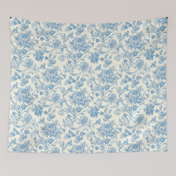 Item preview, Blue Vintage Floral Toile Pattern designed and sold by OliaCreate.