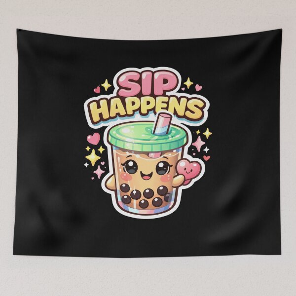 Item preview,  Sip Happens – Cute Kawaii Bubble Tea Sticker | Funny Boba Drink Cartoon designed and sold by ZenGrowth4.