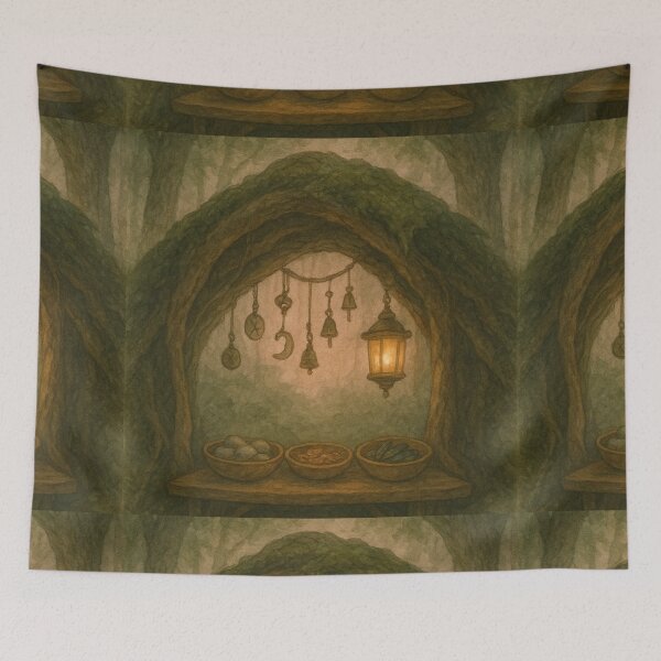 Item preview, Enchanted Forest Wall Art | Forest Market Under Trees in Morning Light | Cottagecore Decor designed and sold by yeeted17.