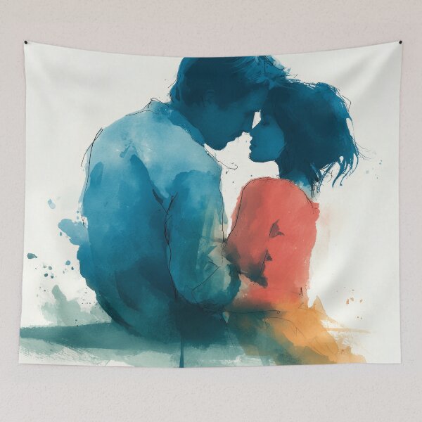 Item preview, Tender Embrace – Romantic Couple Watercolor Painting designed and sold by solynneart.