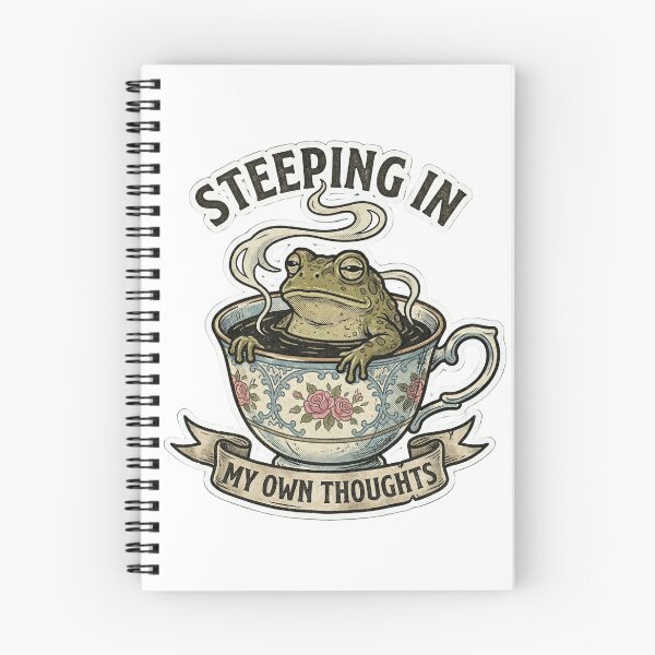 Item preview, Steeping In My Own Thoughts Funny Grumpy Frog Tea Overthinker Comic Art designed and sold by Mythic Ink Studio.