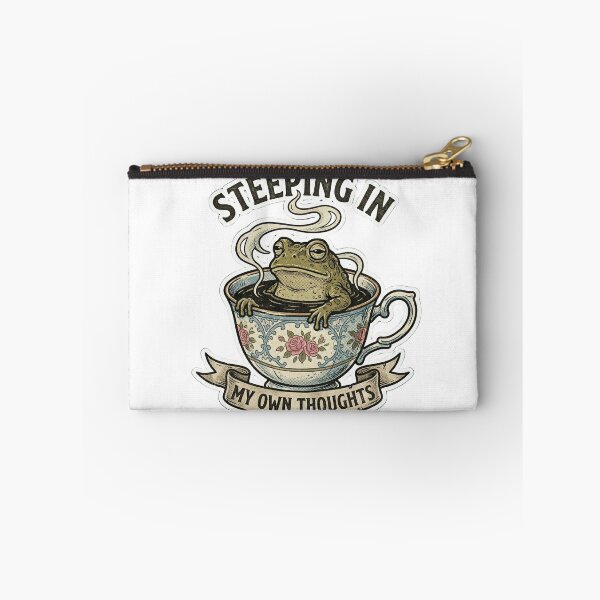 Item preview, Steeping In My Own Thoughts Funny Grumpy Frog Tea Overthinker Comic Art designed and sold by Mythic Ink Studio.