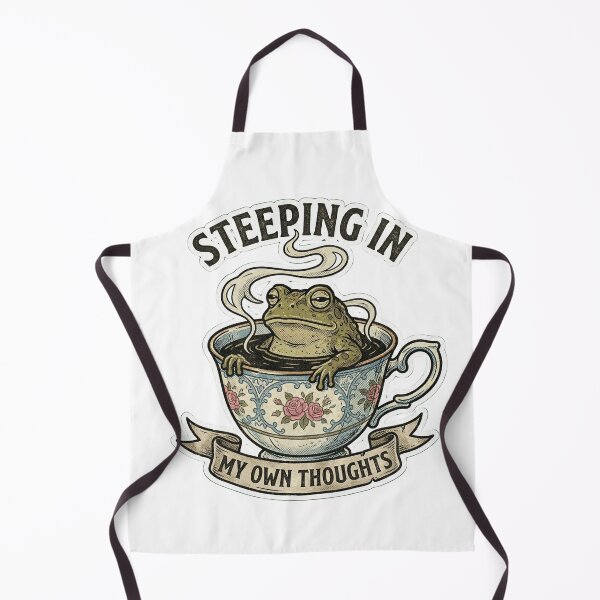Item preview, Steeping In My Own Thoughts Funny Grumpy Frog Tea Overthinker Comic Art designed and sold by Mythic Ink Studio.
