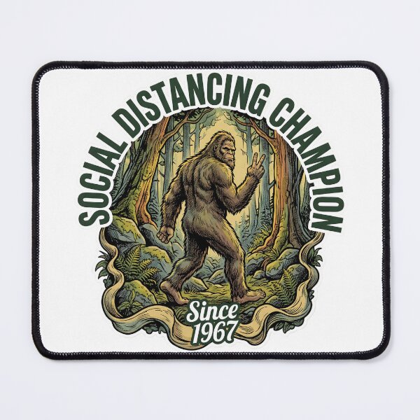 Item preview, Social Distancing Champion Bigfoot Funny Sasquatch Joke Vintage Comic Shirt designed and sold by Mythic Ink Studio.