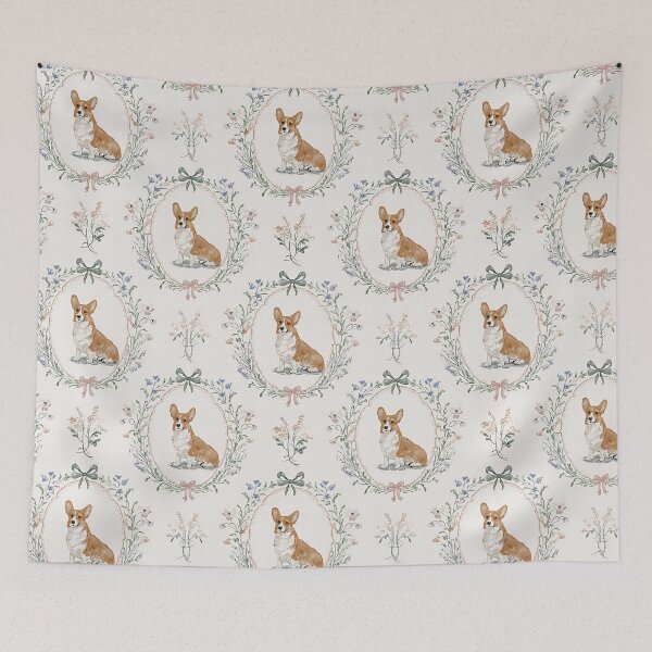 Item preview, Corgi Dog Soft Pastel Vintage Floral Whimsical Pattern designed and sold by OliaCreate.