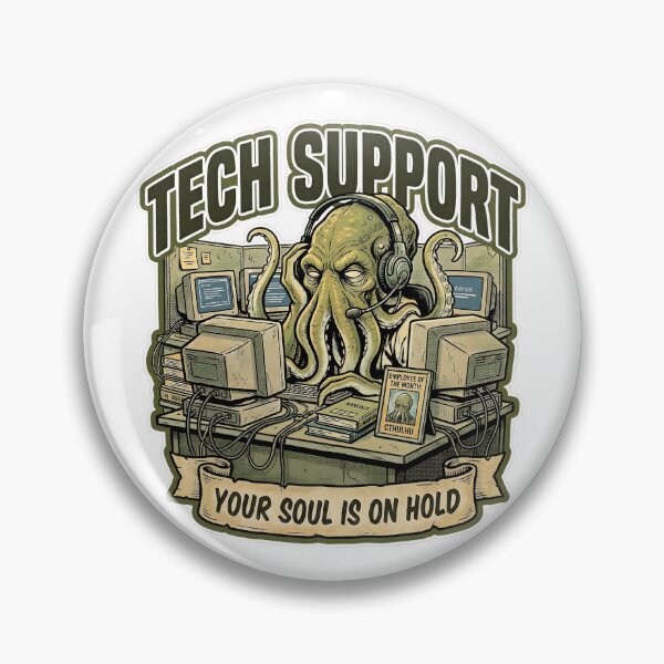 Artikelvorschau, IT Cthulhu Tech Support Call Center Langeweile Lustiges T-Shirt-Design im 70er-Jahre-Comic-Stil entworfen und verkauft von Mythic Ink Studio.