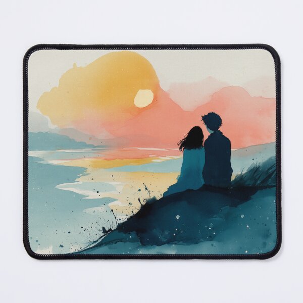 Item preview, Golden Hour – Couple Watching the Sunset by the Shore Watercolor designed and sold by solynneart.