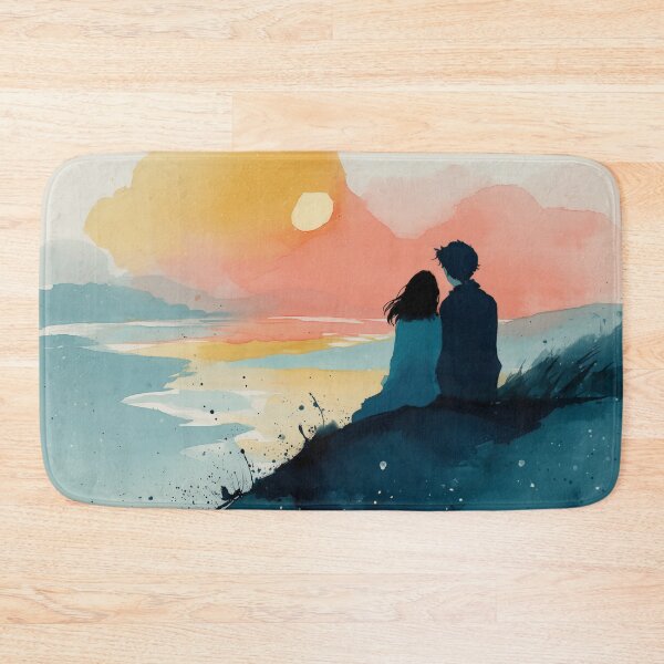 Item preview, Golden Hour – Couple Watching the Sunset by the Shore Watercolor designed and sold by solynneart.