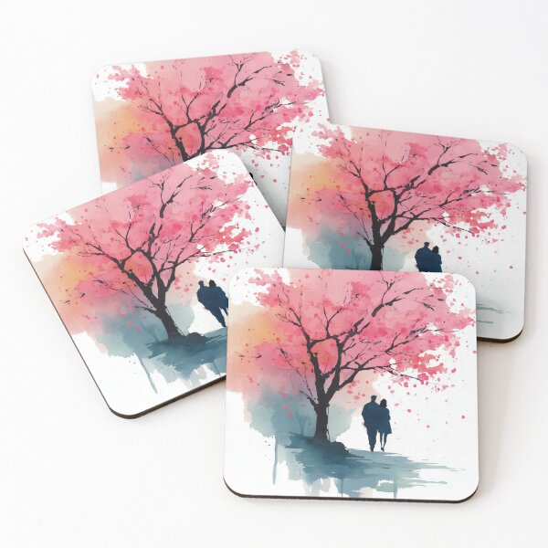 Item preview, Under the Blossom Tree – Couple Walking in Spring Watercolor designed and sold by solynneart.