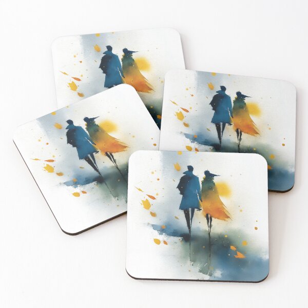 Item preview, Autumn Walk – Couple Strolling Together in Falling Leaves Watercolor designed and sold by solynneart.