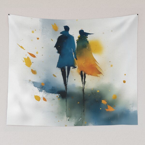 Item preview, Autumn Walk – Couple Strolling Together in Falling Leaves Watercolor designed and sold by solynneart.