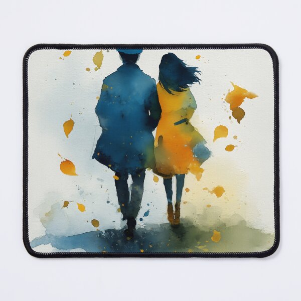 Item preview, Walking Together – Couple Hand in Hand Through Autumn Leaves Watercolor designed and sold by solynneart.