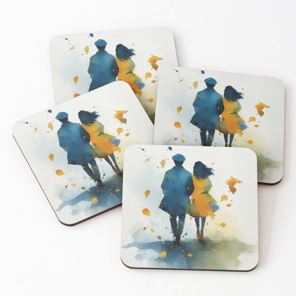 Item preview, Walking Together – Couple Hand in Hand Through Autumn Leaves Watercolor designed and sold by solynneart.