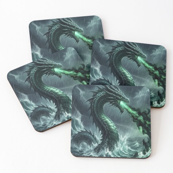 Item preview, Emerald Sea Dragon: Glowing Green Fire Breath in Stormy Ocean designed and sold by ARYAM..