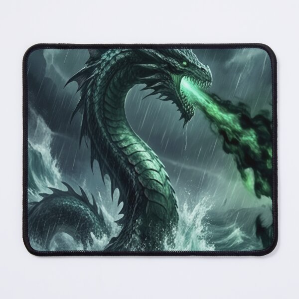 Item preview, Emerald Sea Dragon: Glowing Green Fire Breath in Stormy Ocean designed and sold by ARYAM..