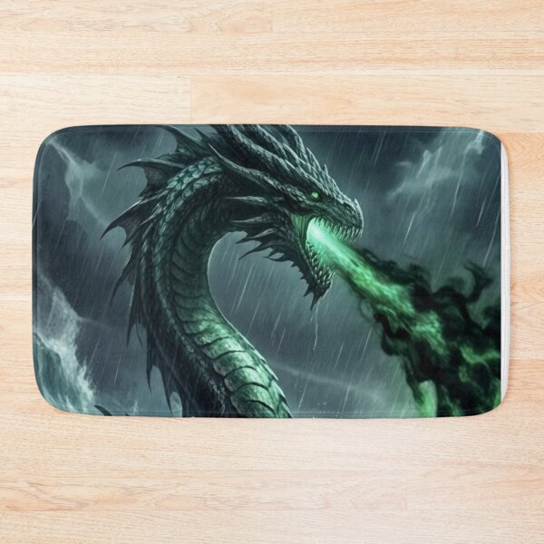 Item preview, Emerald Sea Dragon: Glowing Green Fire Breath in Stormy Ocean designed and sold by ARYAM..
