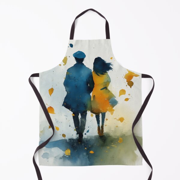 Item preview, Walking Together – Couple Hand in Hand Through Autumn Leaves Watercolor designed and sold by solynneart.