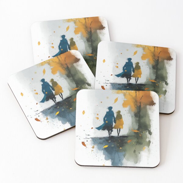 Item preview, Autumn Stroll – Couple Walking Hand in Hand Through Falling Leaves Watercolor designed and sold by solynneart.