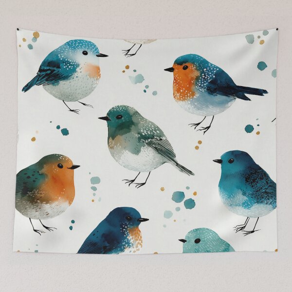 Item preview, Little Garden Birds – Cute Watercolor Robin Pattern designed and sold by solynneart.