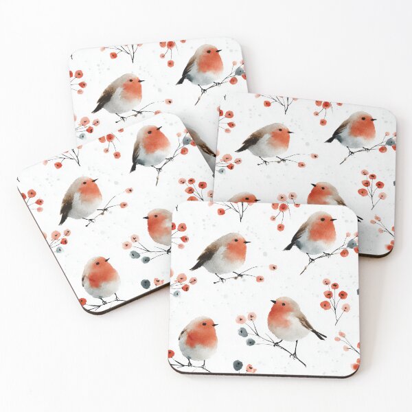 Item preview, Winter Robins – Watercolor Robin and Berry Branch Pattern designed and sold by solynneart.
