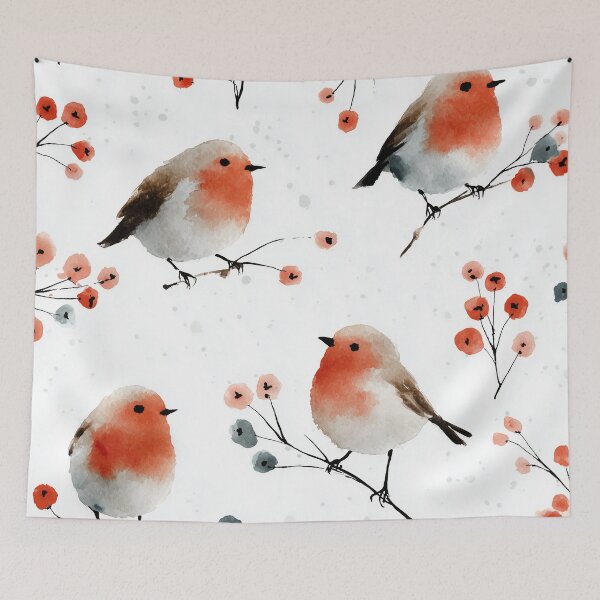 Item preview, Winter Robins – Watercolor Robin and Berry Branch Pattern designed and sold by solynneart.