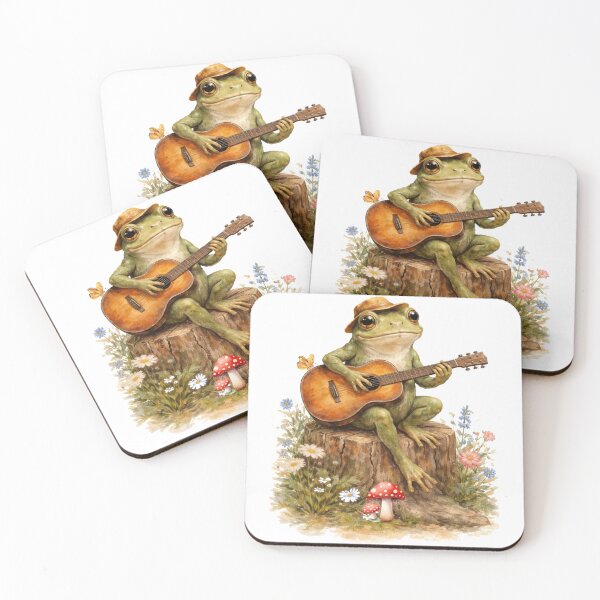 Item preview, frog in a hat sitting on a trunk and playing guitar  designed and sold by paggorek.
