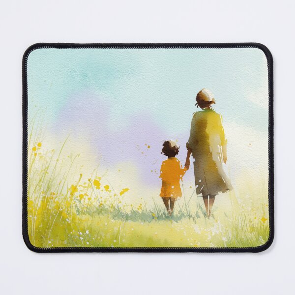 Item preview, Hand in Hand – Grandmother and Child Walking Through a Summer Meadow Watercolor designed and sold by solynneart.