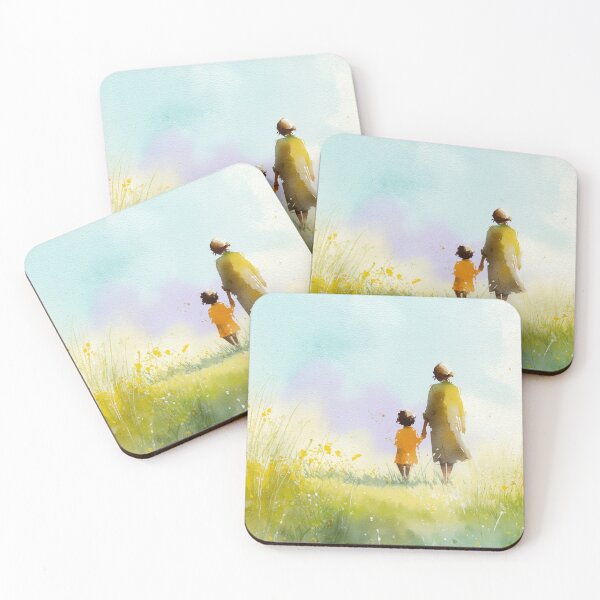 Item preview, Hand in Hand – Grandmother and Child Walking Through a Summer Meadow Watercolor designed and sold by solynneart.