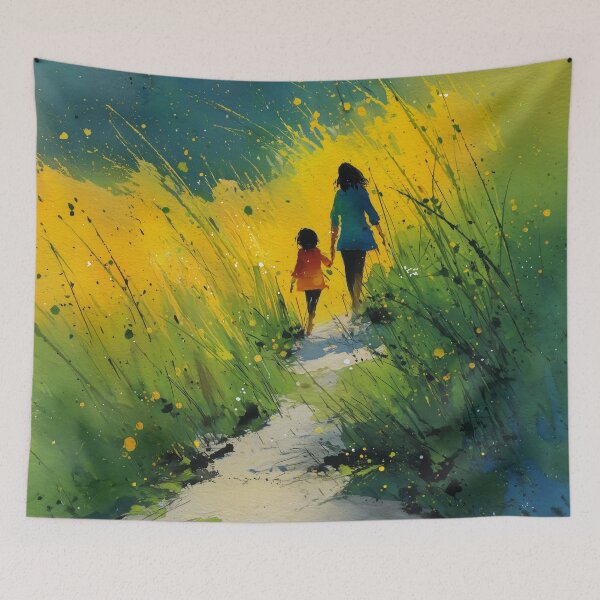 Item preview, The Path Ahead – Mother and Child Walking Through a Summer Field Watercolor designed and sold by solynneart.
