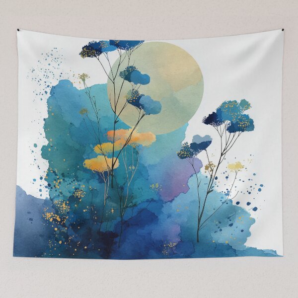Item preview, Moonlit Wildflowers – Blue Botanical Watercolor Painting designed and sold by solynneart.