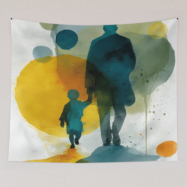 Item preview, Walking With Dad – Father and Child Hand in Hand Watercolor Painting designed and sold by solynneart.