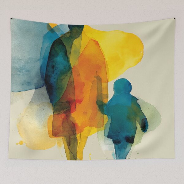 Item preview, Side by Side – Parent and Young Child Walking Together Watercolor Painting designed and sold by solynneart.